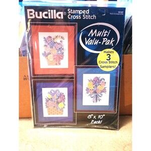 VTG NEW Bucilla Stamped Cross Stitch Kit Multi Valu Pak Makes 3 Samplers